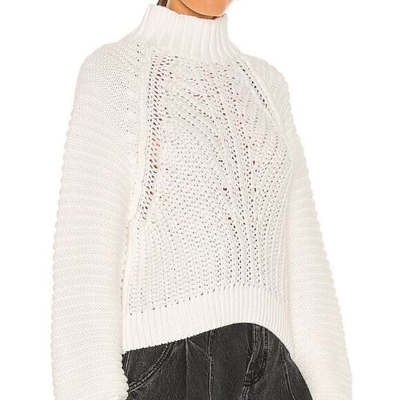 Free People Ivory Sweetheart Sweater Bishop Sleeves Sz S